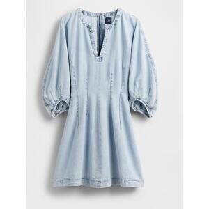 NWT Gap Size Medium Denim Split-Neck Mini Dress Light Wash Blue Preppy Trendy